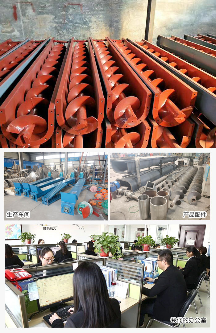 絞龍螺旋輸送機產品，廠區，以及辦公場地展示圖。